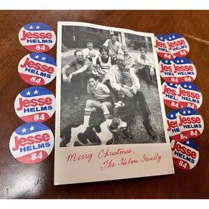 Jesse Helms 1984 Campaign Sticker Lot (13) + Helms Family Christmas‎ Photo Card